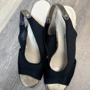 Dana Buchman Womens US 8.5M Pumps Black Snakeskin Peep Toe Slingback Block Heel